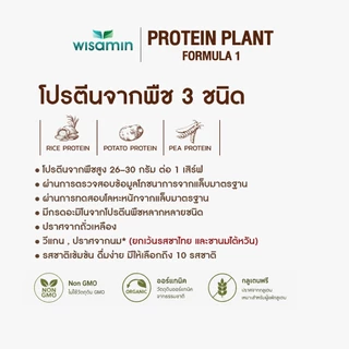 WISAMIN Plant Protein แพลนท์โปรตีน สูตร 1 | 900g (2LB) 10 รสชาติ | โปรตีนพืช ออแกร์นิก | ฮาลาล | ปลอดกลูเตน | Non-GMO