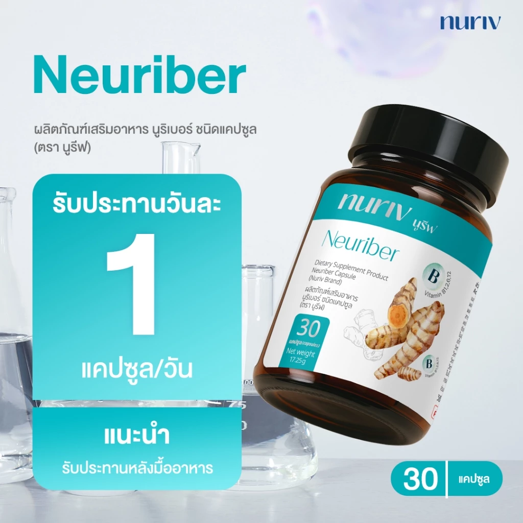 Nuriv Neuriber  นูรีฟ นูริเบอร์  วิตามินบรรเทามือเท้าชา เหน็บชา ตะคริว นิ้วล็อค ปลายประสาทอักเสบ 30 แคปซูล thumbnail 7
