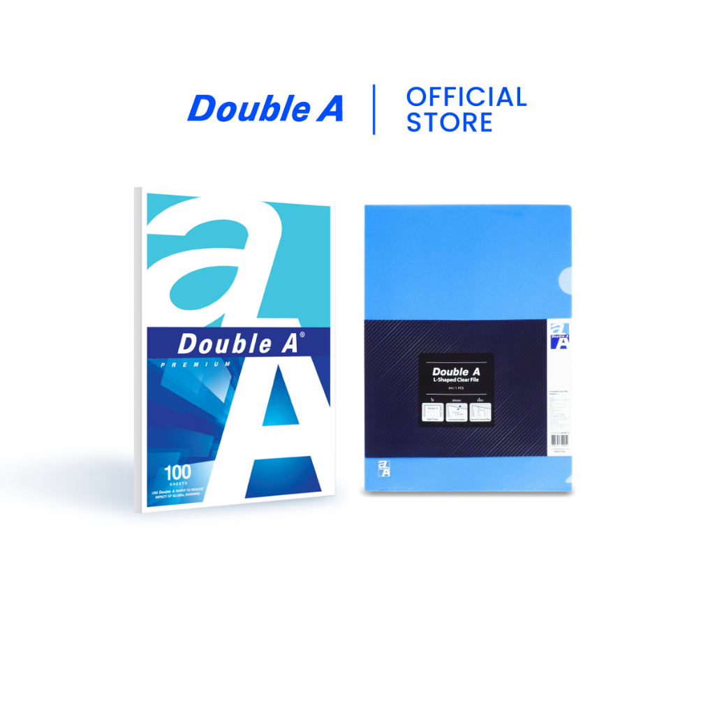[เซตคู่] Double A กระดาษ 80 แกรม 100 แผ่น คู่กับ แฟ้มสอด สีฟ้า 1 แพ็ก