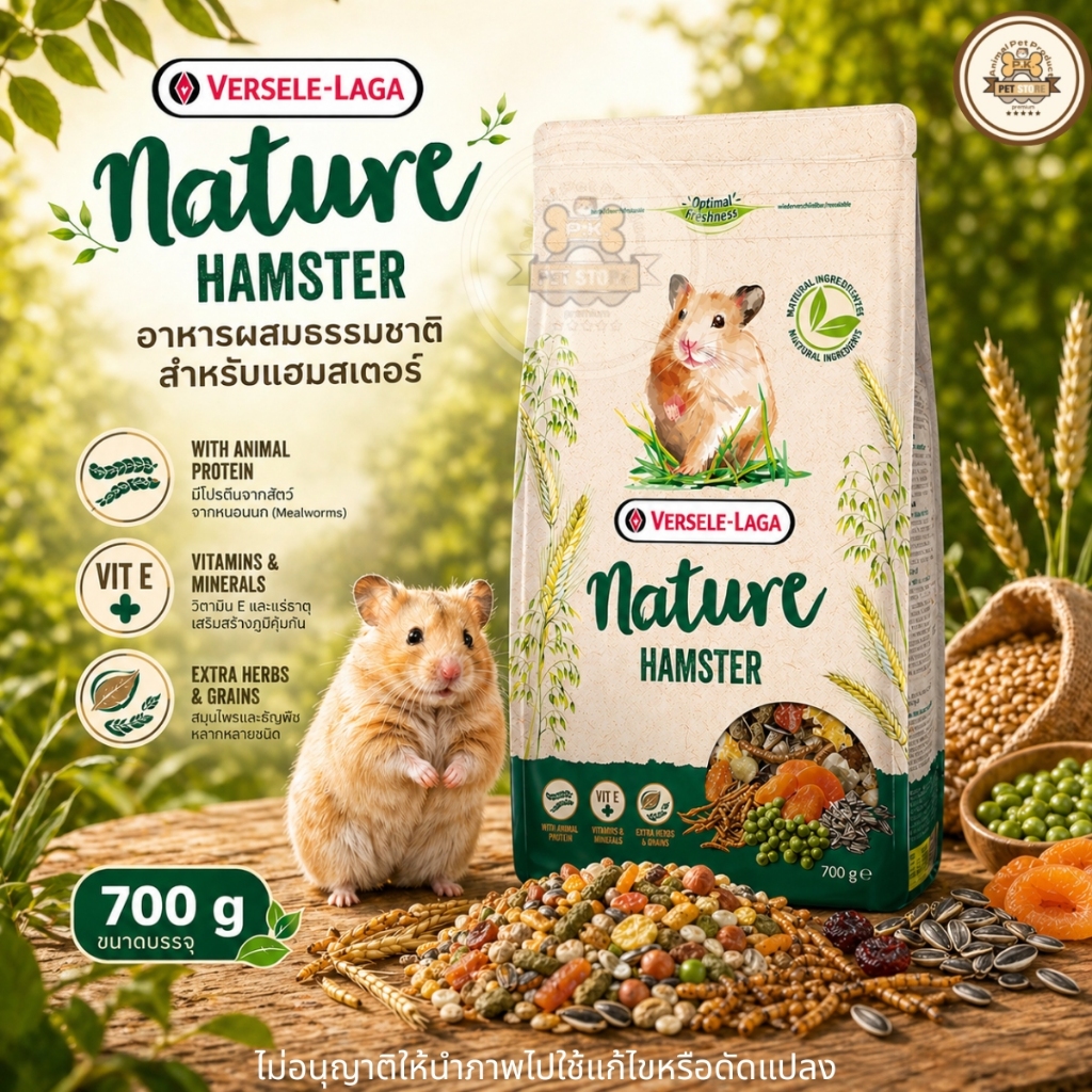 Versele-Laga Nature Hamster (ขนาด700g) อาหารแฮมสเตอร์สูตรธรรมชาติ โปรตีนสูงจากหนอนนก บำรุงขนและสุขภา