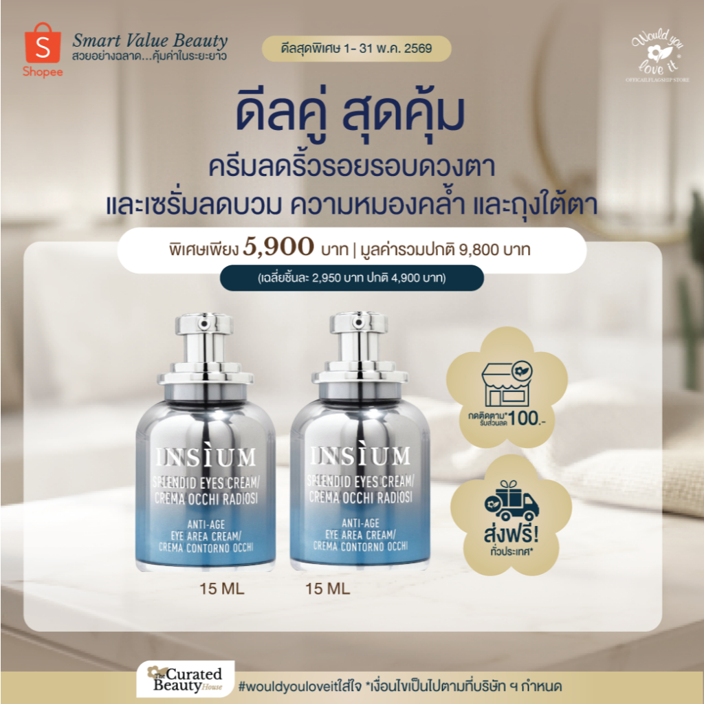 INSIUM อินซิอุม INTENSE EYES SERUM 15 ML + SPLENDID EYES CREAM 15 ML (ดีลคู่)