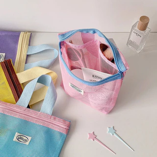 กระเป๋าเครื่องสำอางค์ โดปามีน กระเป๋าแต่งหน้าตาข่ายสี มีหูหิว ความจุใหญ่ พร้อมหูหิ้ว จัดระเบียบกระเป๋าได้ง่าย 5มีหลายสี