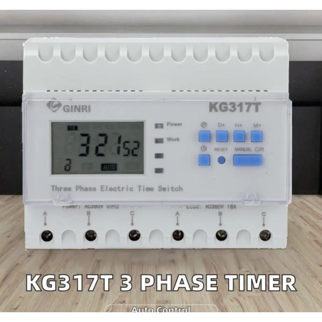 เครื่องตั้งเวลา Digital timer switch "Ginri" รุ่น KG317T ขนาด16 แอมป์, ระบบ 3เฟส รองรับแรงดันไฟฟ้า 3