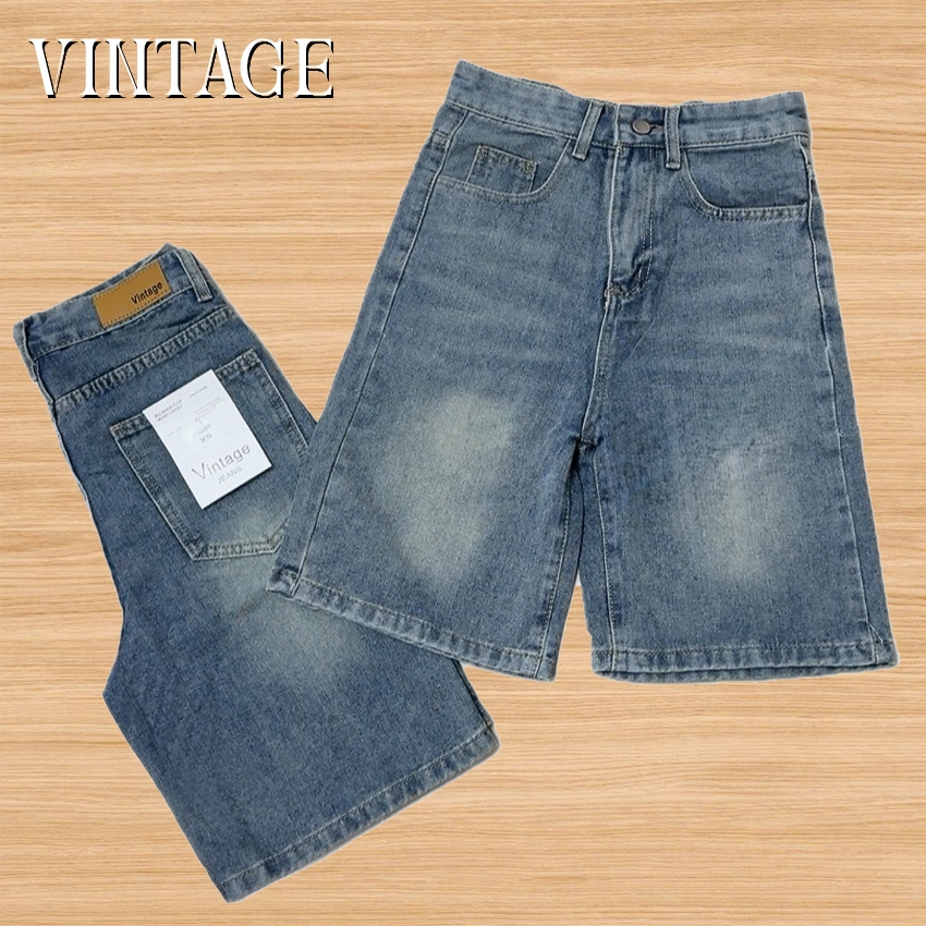 Vintage รุ่น #8068  กางเกงยีนส์ ขาสั้น แต่งเฟดขา ทรงสวย ผ้าไม่ยืด