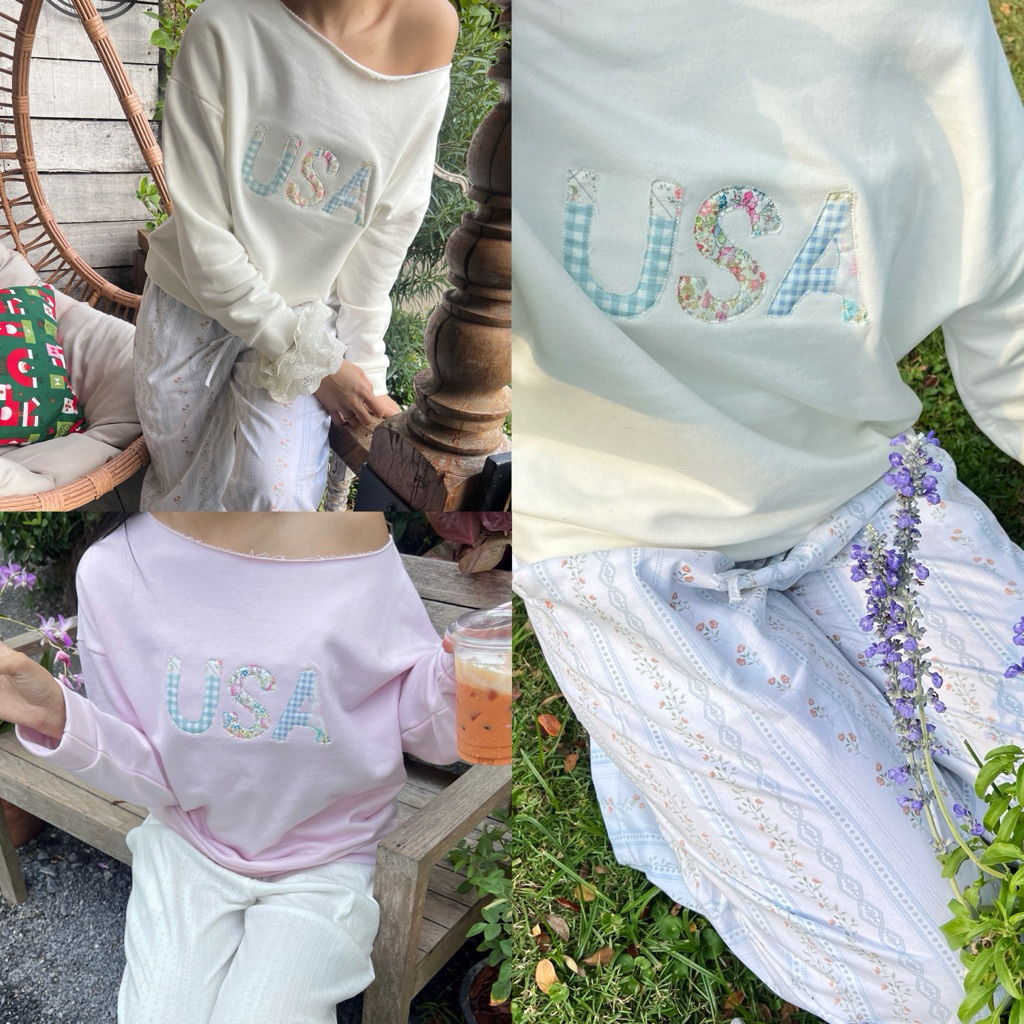 USA Off Shoulder Sweater - เสื้อปาดไหล่ สเวตเตอร์ (พร้อมส่ง)