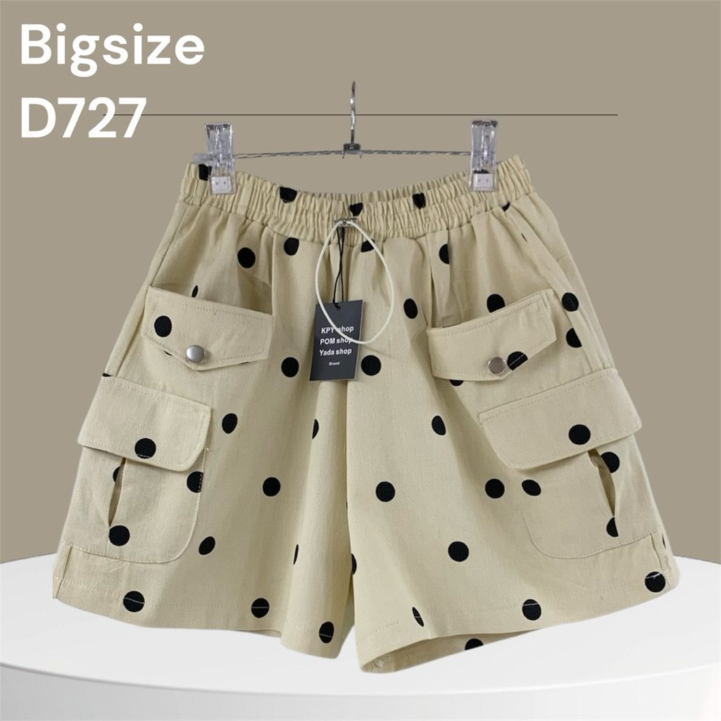 D727.ขายดีเข้าใหม่กางเกงขาสั้นสาวอวบ รุ่นคาร์โก้ผ้าคอตตอนจุด polka dotเอว32-44"