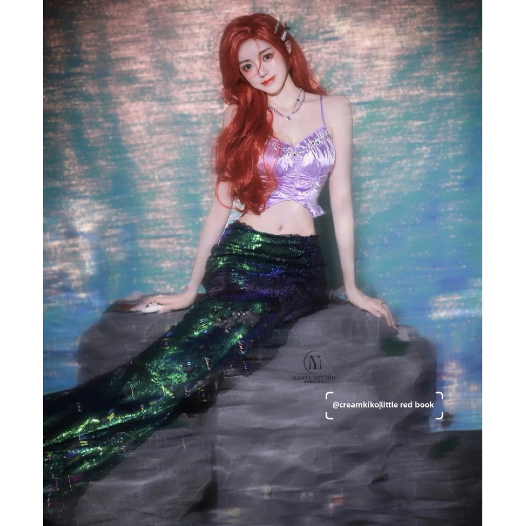 [Pre-order] Ariel's Dream เสื้อครอปซาตินจีบย่นหน้า เสื้อสายเดี่ยวคอสเพลย์เจ้าหญิงเงือก สีม่วงลาเวนเดอร์(เฉพาะเสื้อ)