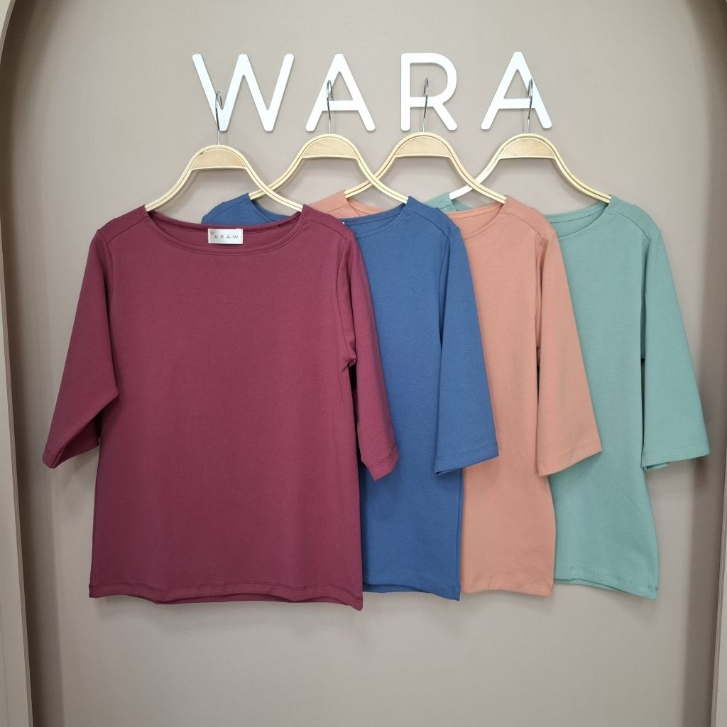 [ UE ] WARA เสื้อคอปาดแขนศอก ผ้า Cotton spandex