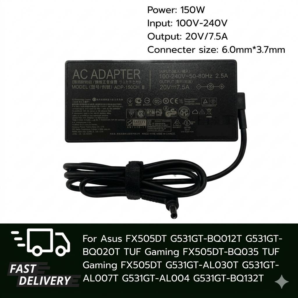 (ประกัน 18 เดือน) สายชาร์จ โน๊ตบุ๊ค150W 20V 7.5A  6.0mm for Asus TUF FX506LH FX506LI FX506LU F17 สาย