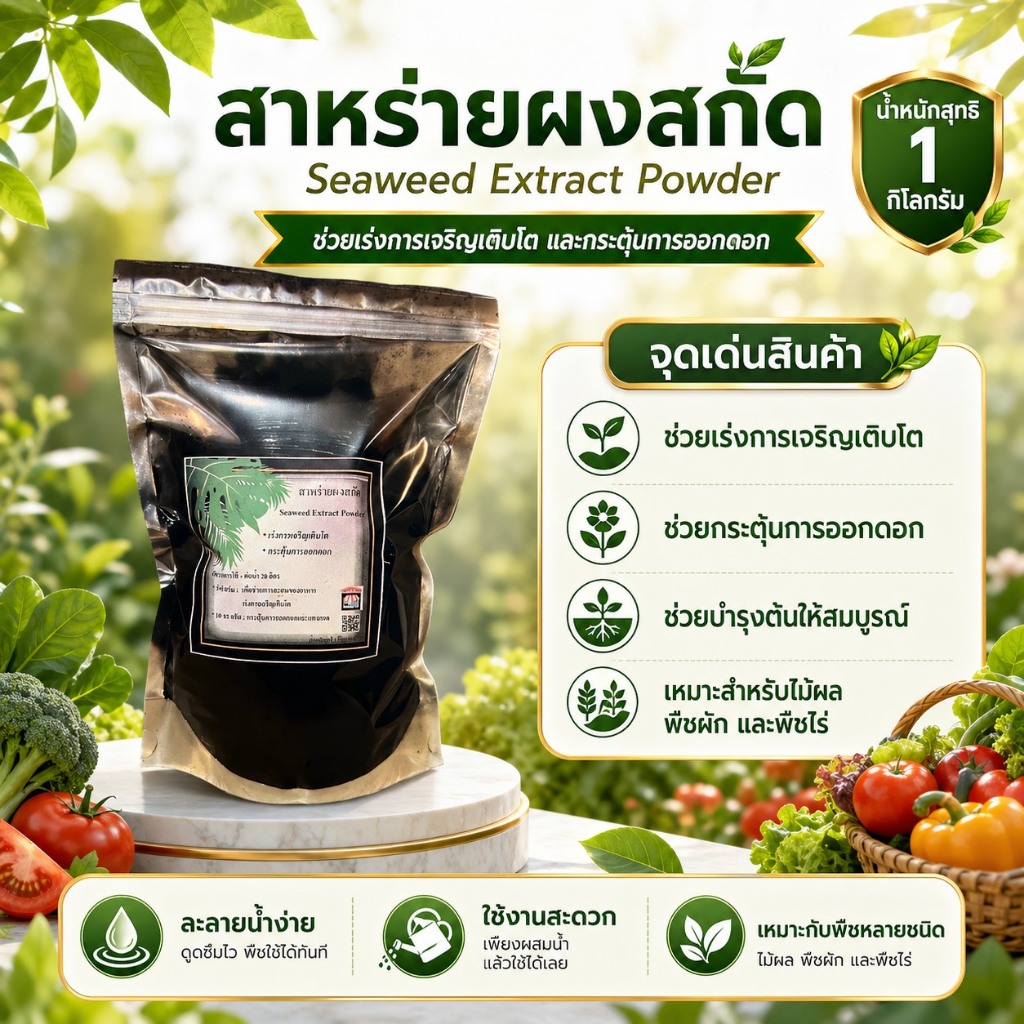 สาหร่ายผงสกัด สาหร่ายพืช Seaweed extract powder ผงสีดำ ขนาด 500/1,000 กรัม