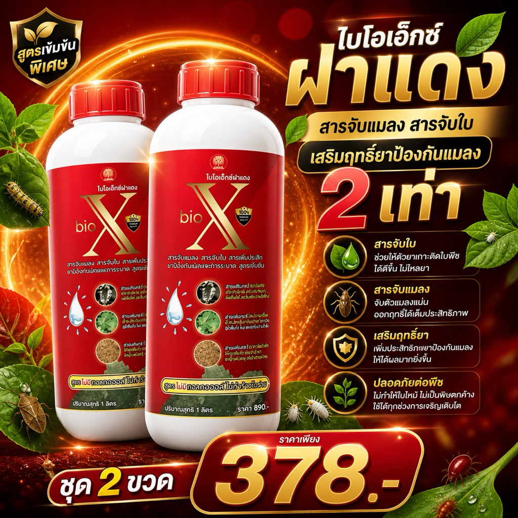 ไบโอเอ็กซ์ฝาแดง 2 ขวด สารจับแมลง สารจับใบ ยาจับใบช่วยเสริมฤทธิ์ยาป้องกันแมลง (ขนาด 1 ลิตร)
