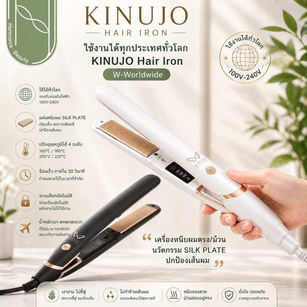[ส่งทันที!!] KINUJO Hair Iron W-Worldwide เครื่องหนีบผมตรง/ม้วน นวัตกรรม SILK PLATE ปกป้องเส้นผม