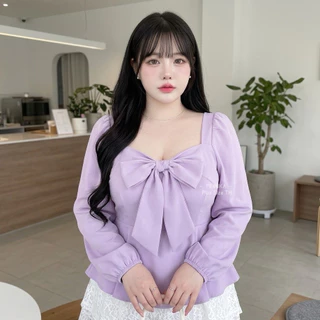 C21 [S - XXXXXL] เสื้อเจ้าหญิงแต่งโบว์ยักษ์ แขนยาวตุ๊กตา เอวระบายทรง Peplum น่ารักสไตล์เกาหลี รุ่นขายดี รอบอกใหญ่ 32-62"
