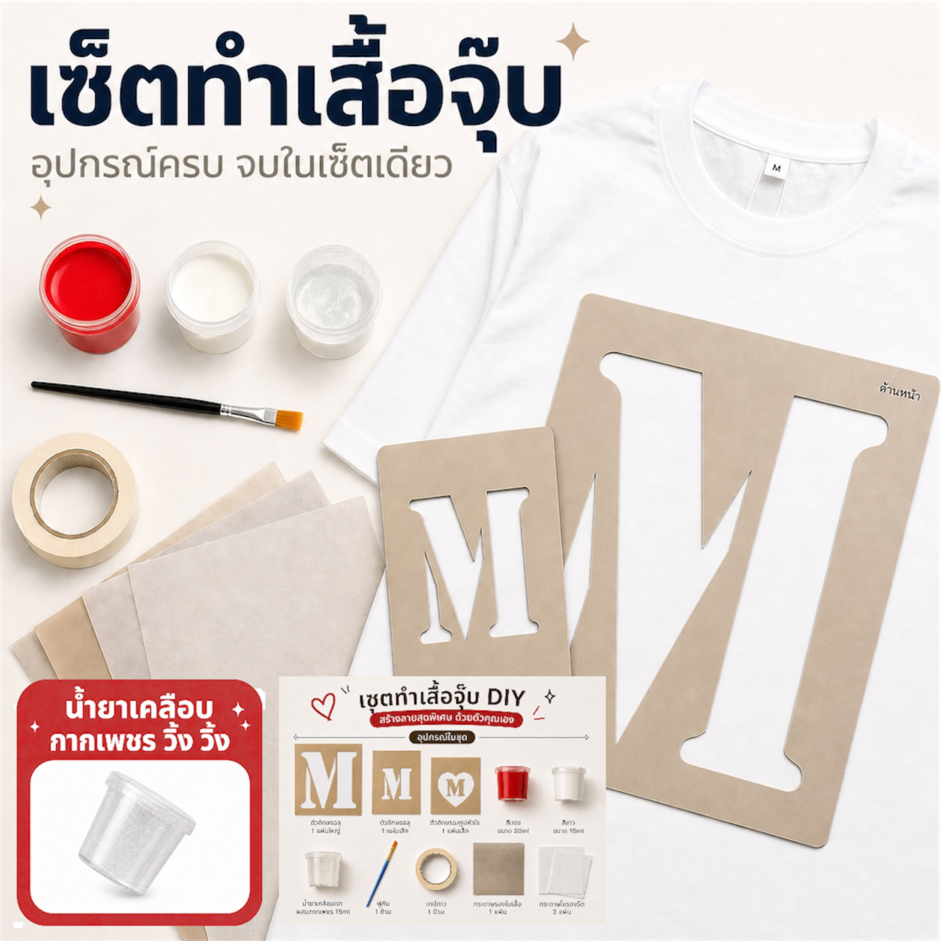 [kiss t-shirt]เซ็ตทำเสื้อจุ๊บ เซ็ตเพ้นท์เสื้อDIY เสื้อขาว สีแดง ชุดอุปกรณ์ทำเสื้อรอยจูบ