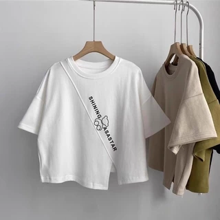 เสื้อครอปคนอ้วนไซส์ใหญ่น่ารัก oversize เสื้อผ้าสาวอวบแฟชั่นเกาหลี เสื้อยืดสวยๆผู้หญิงฤดูร้อนใหม่ ลายการ์ตูน ผ้าดีใส่สบาย