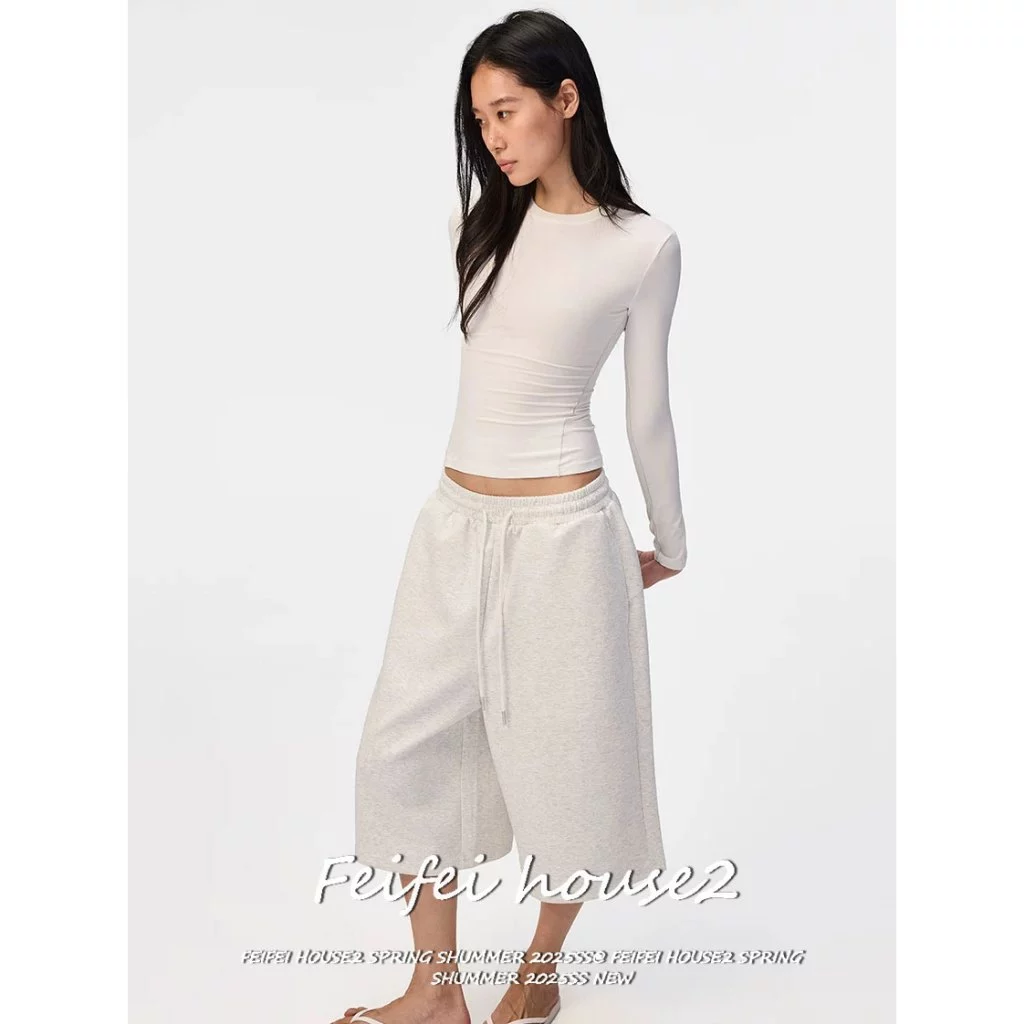 [Vintage Solid Color Wide-Leg Pants]ผู้หญิงกางเกงขากว้างหลวมสีพื้นสไตล์วินเทจเอวยางยืดมีเชือกดึง
