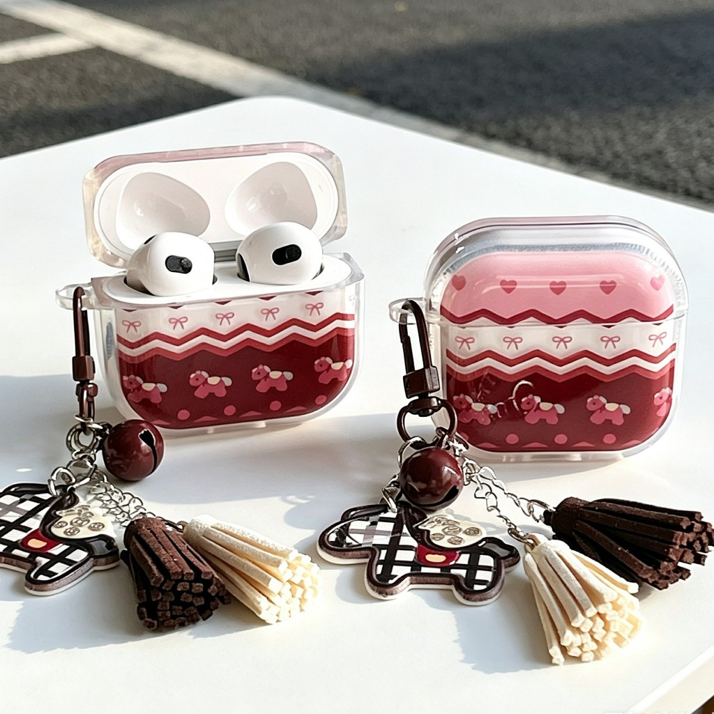 พร้อมส่ง โบว์แดง เคสหูฟังAirpods4 เคสใสการ์ตูนนูน Airpods3 เคสหูฟังบลูทูธ gen3 gen2 เคสหูฟังไร้สาย P