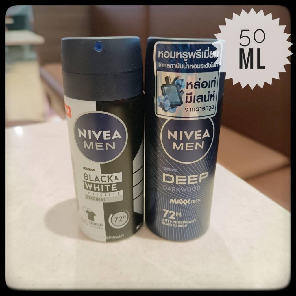 💜เลือกสูตรได้💜 50 ml พกสะดวก NIVEA MEN Spray Black & White Invisible Original // Deep Darkwood สเปรย์นีเวีย เมน