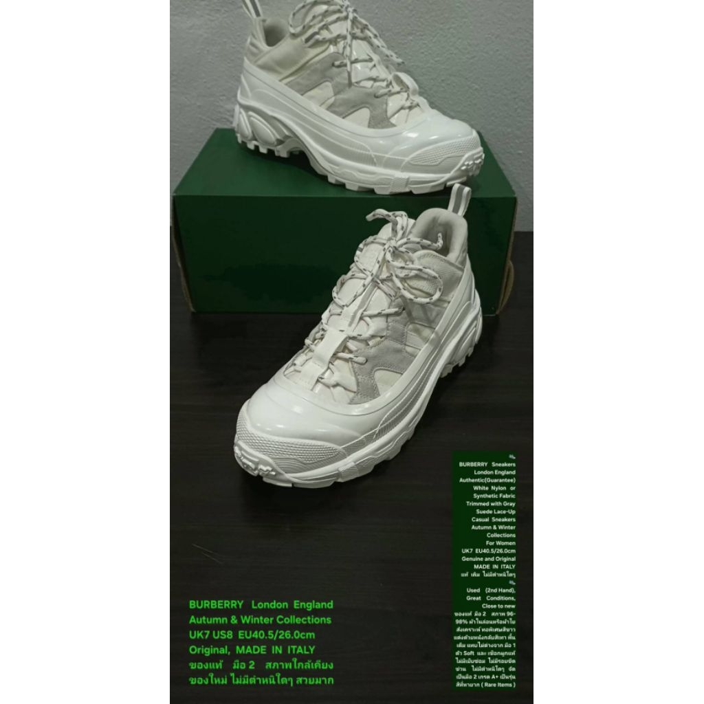BURBERRY Sneakers, Women's 7UK 40.5EU/26.0cm Original MADE IN ITALY ของแท้ มือ 2 สภาพใกล้เคียงของใหม