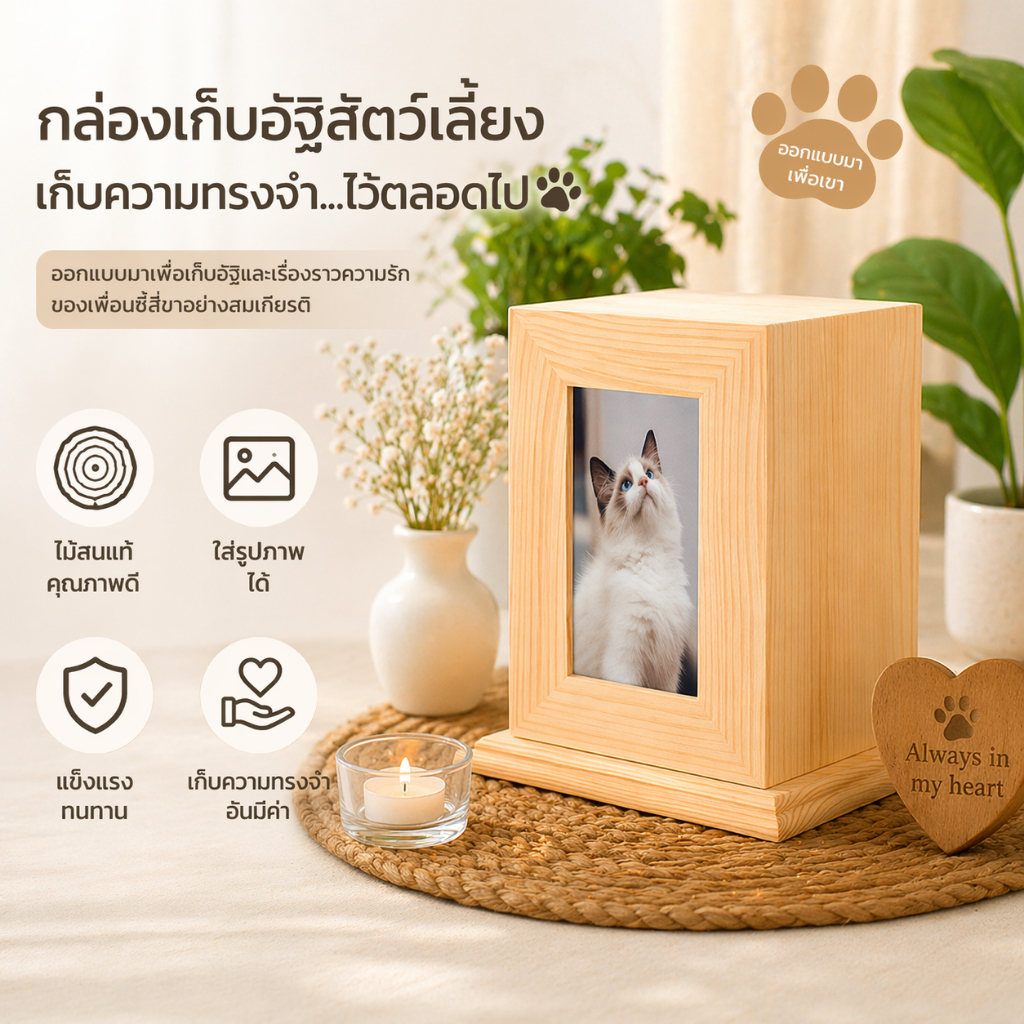 กล่องแห่งความรัก  โกศสัตว์เลี้ยงสั่งทำรูปได้ โกศกระต่าย หนู กล่องเก็บอัฐิสัตว์เลี้ยง สลักชื่อได้