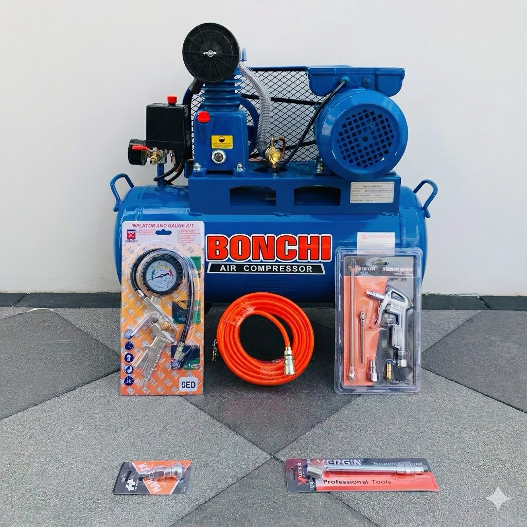 BONCHI ถังลม ปั๊มลม ปั๊มลมสายพาน ขนาด 40 ลิตร มอเตอร์ 1 แรงม้า +อุปกรณ์ 6 อย่าง (สินค้ามีตัวเลือกค่ะ)