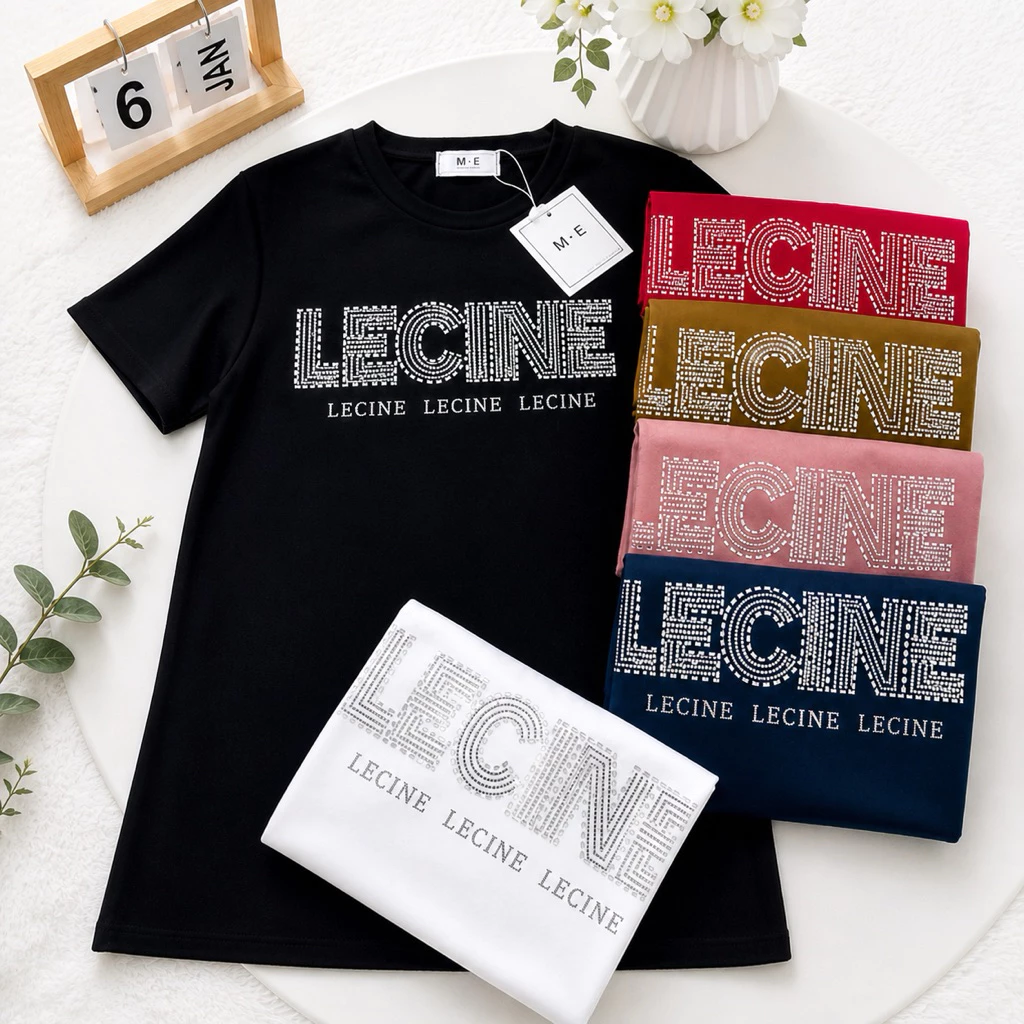 เสื้อยืดคอกลมแขนสั้น รีดเพชรลาย LECINE ป้าย ME