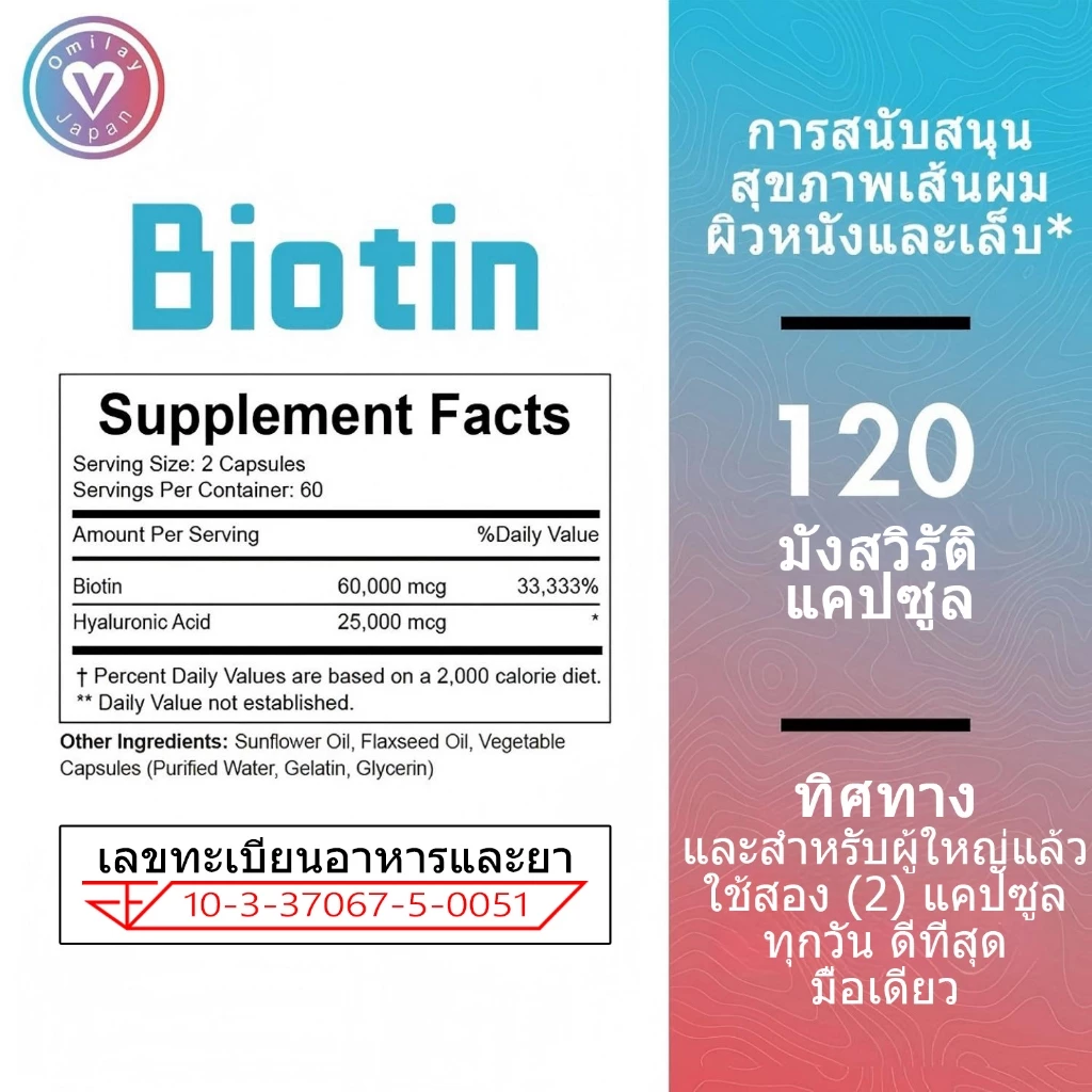ISNIH Biotin 60000mcg เพื่อสุขภาพผม ผิว เล็บ 120 แคปซูล thumbnail 10