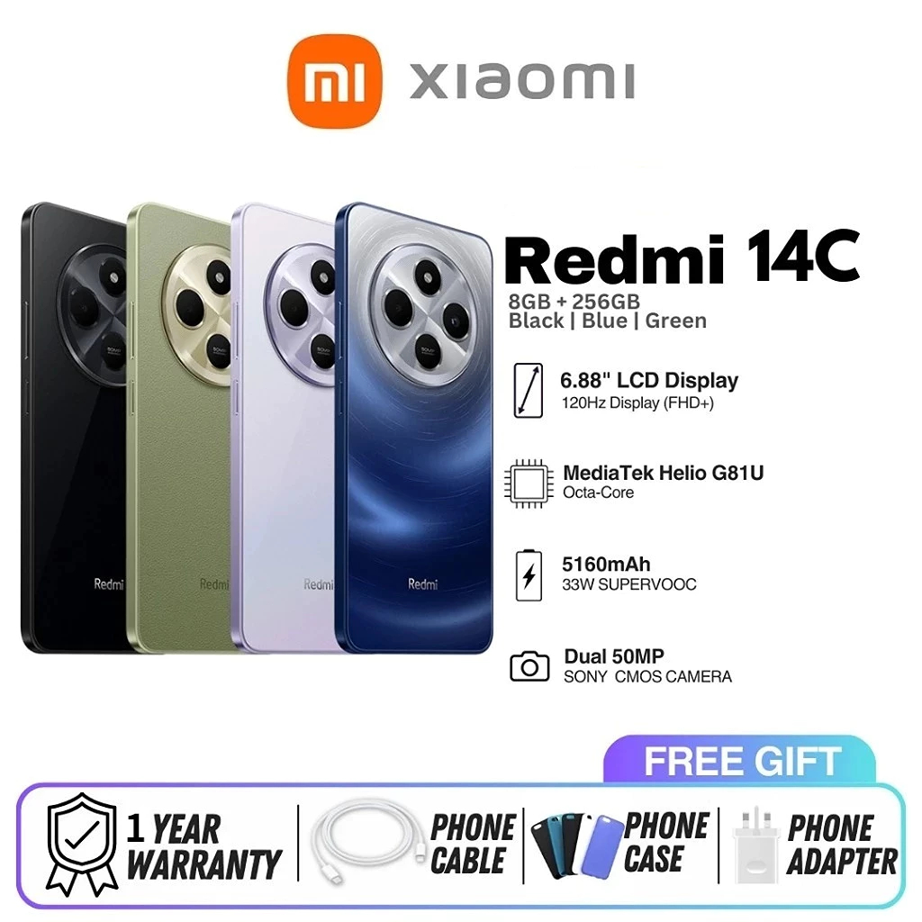 Redmi 14C (8/256GB) Redmi 15C(8/256GB) หน้าจอ 6.9 นิ้ว แบตเตอรี่ 6000mAh ประกันร้านค้า