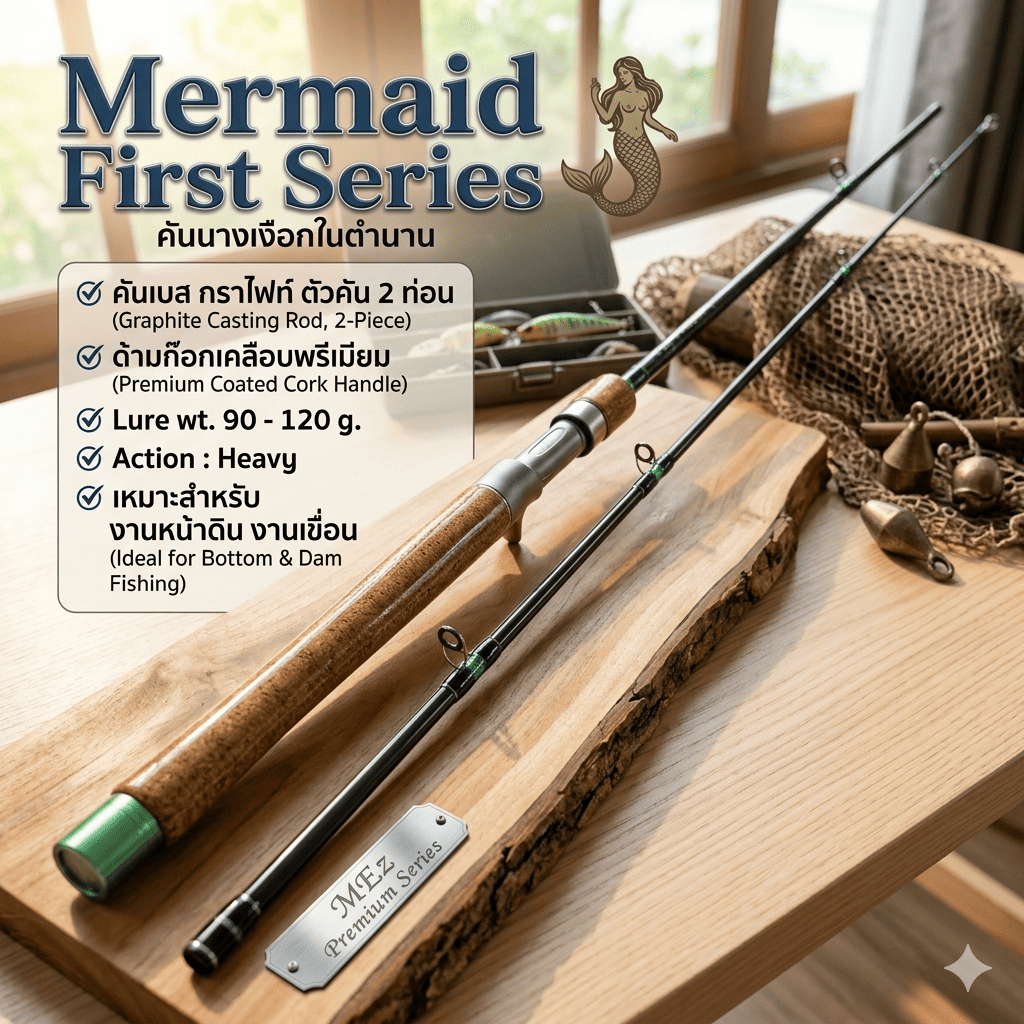[ ของแท้ ]  คันนางเงือกในตำนาน !! คันเบสหน้าดิน กราไฟท์ Mermaid First Series Lure wt. 90-120g.สำหรับงานหน้าดิน