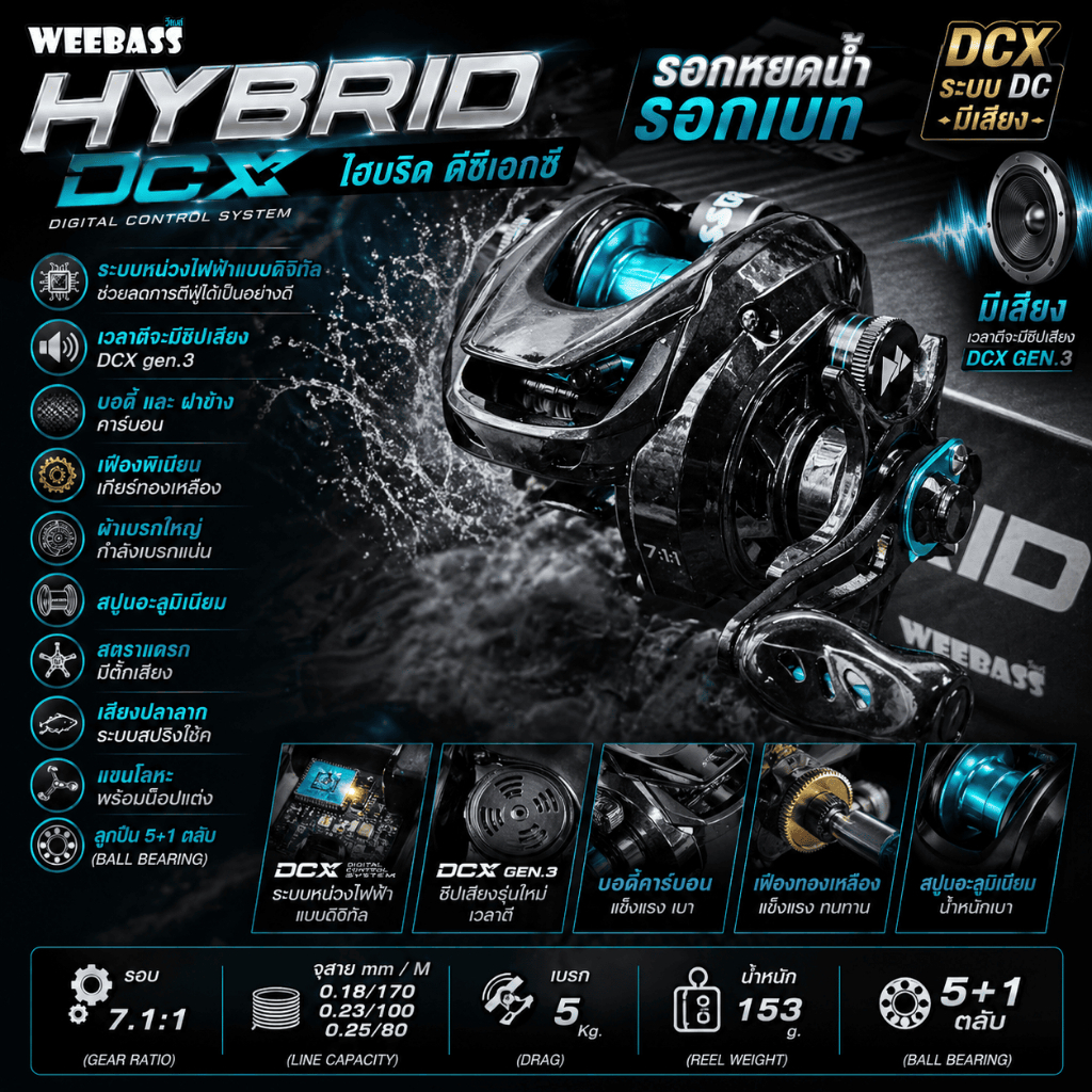 [ ของแท้ ] รอกหยดน้ำ รอกเบท WEEBASS HYBRID ไฮบริด DCX ระบบ DC มีเสียง