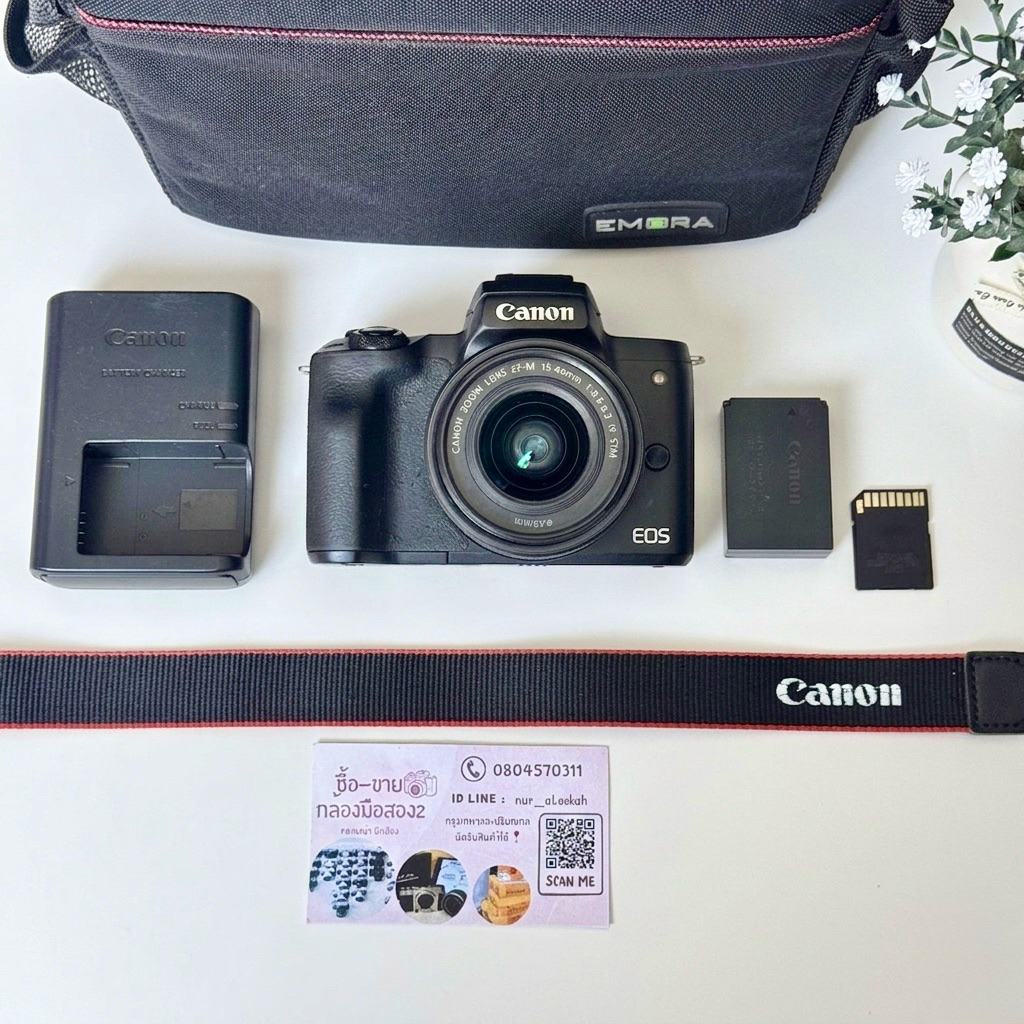 กล้องมือสอง Canon Eos M50 ใช้งานปกติ แถมกระเป๋า เม็มพร้อมใช้งาน