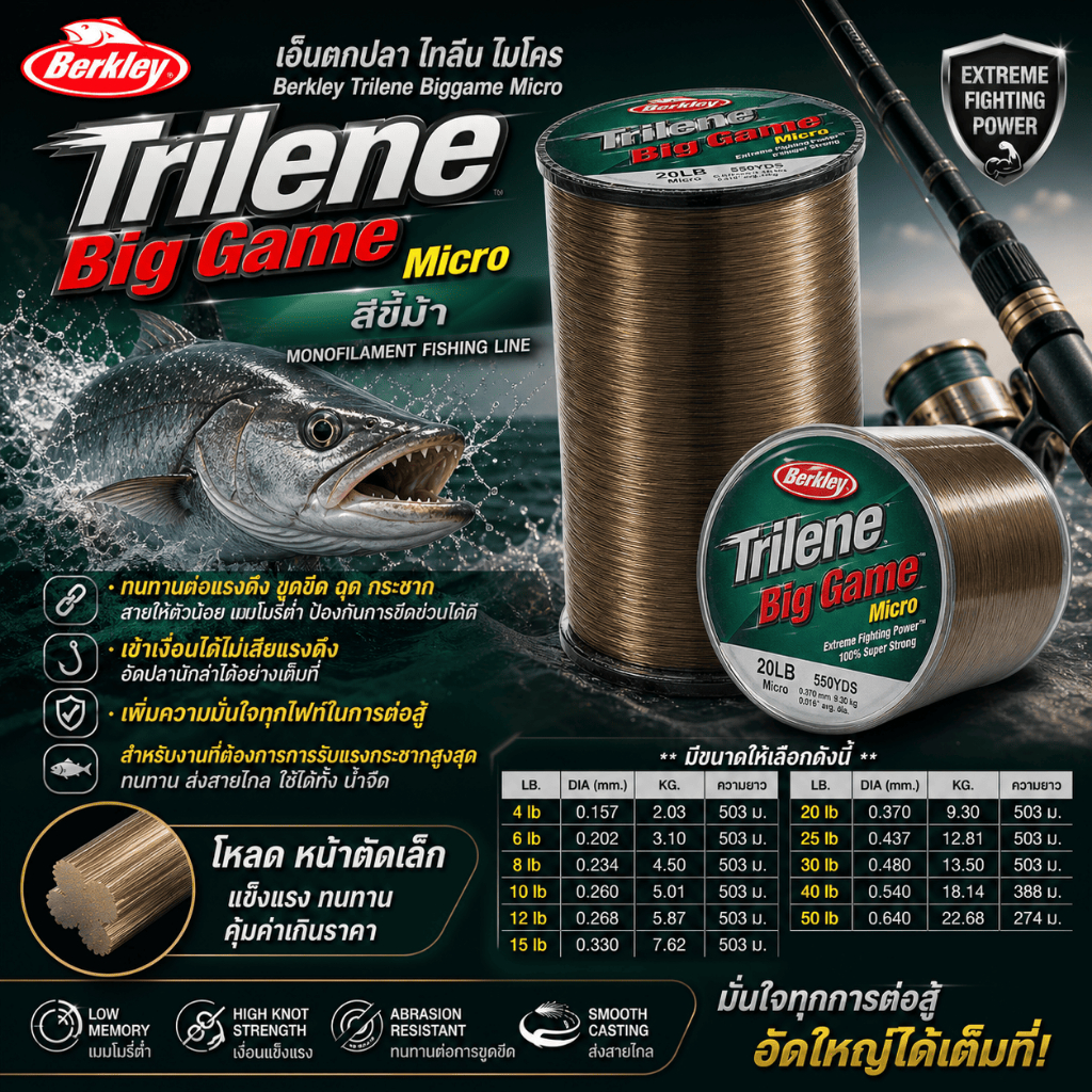 [ ของแท้ ]  เอ็นตกปลา ไทลีน Trilene Biggame Micro by Berkley [ สีขี้ม้า ] สำหรับงานรับแรงกระชากสูงสุด Fishing line – โปรปัง