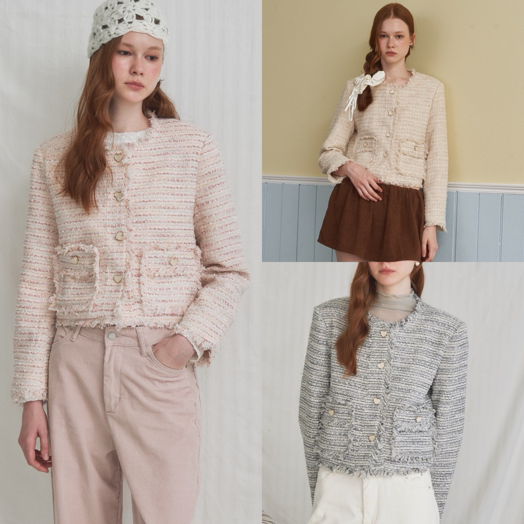 [umore.made] Emma tweed blazer เสื้อเบลเซอร์ทวีดทรงสวย ดีไซน์คลาสสิก ดีเทลขอบเฟย์และกระดุมหัวใจ