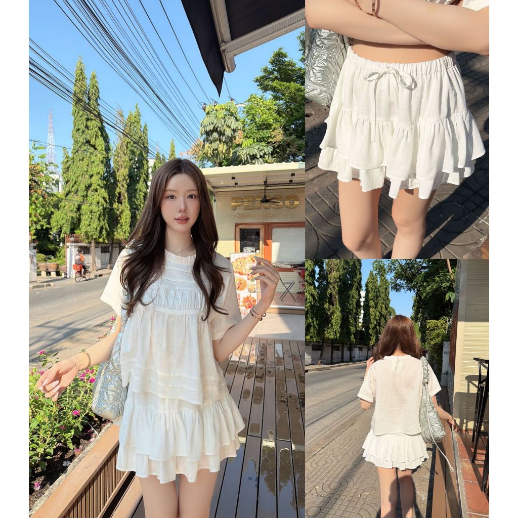 ส่งทันที 💨 SLYQ SOFT LAYER LINEN SKIRT กระโปรงสั้นผ้าลินินชายระบายสองชั้น