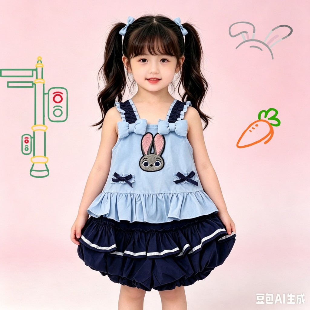 BB270 ชุดเด็กน่ารัก เสื้อสายเดี่ยวระบาย + กางเกงขาสั้นพอง สไตล์เจ้าหญิง