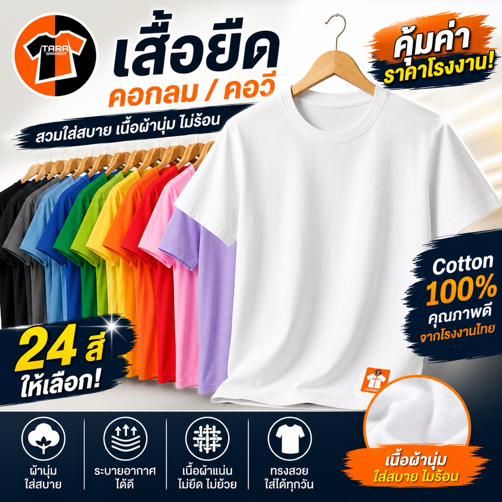 🔥พร้อมส่ง🔥CT001 เสื้อยืด เสื้อเปล่า เสื้อสีพื้น ผ้าCotton100% ไร้ตะเข็บข้าง ผ้าดีมาก พร้อมส่งทุกสี