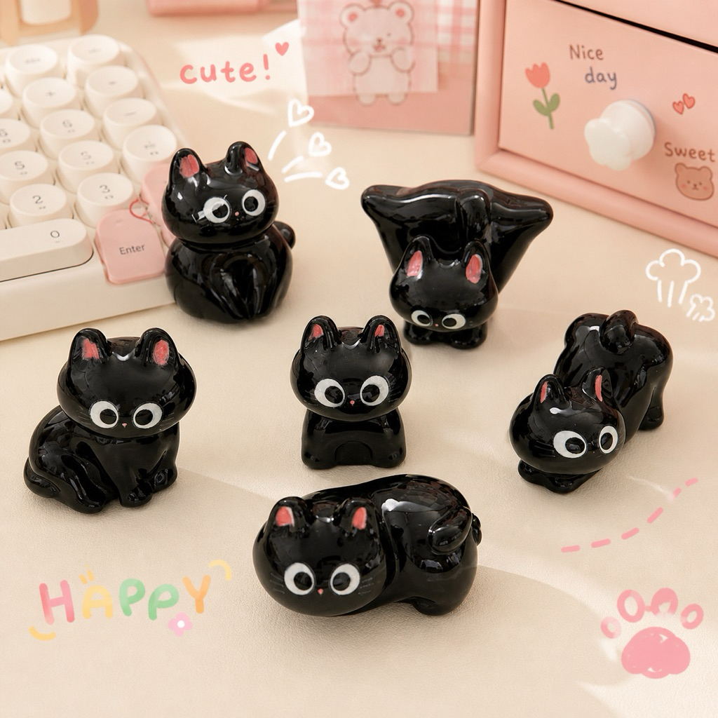 Set น้องแมวดำ 🐱 6ชิ้น  ฟิกเกอร์แมวน่ารัก ของแต่งโต๊ะห้อง ตกแต่งโต๊ะทำงาน ของสะสม Mini Cat Set