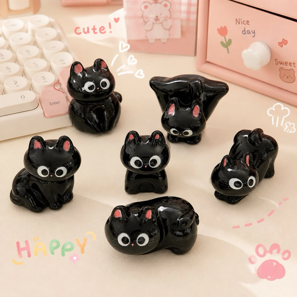 Set น้องแมวดำ 🐱 6ชิ้น ฟิกเกอร์แมวน่ารัก BC-01 ของแต่งโต๊ะห้อง ตกแต่งโต๊ะทำงาน ของสะสม Mini Cat Set