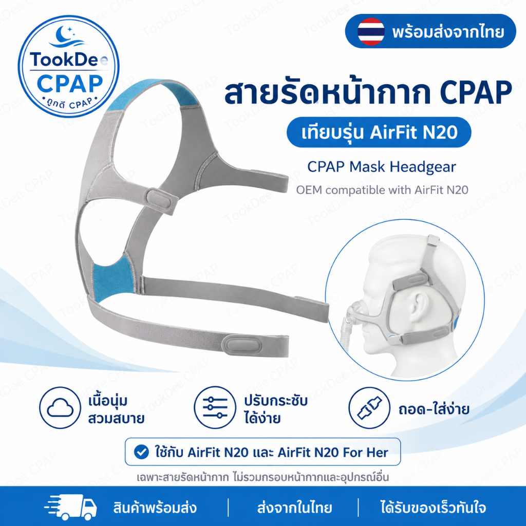 สายรัดหน้ากาก CPAP AirFit N20 Headgear สำหรับหน้ากาก ResMed อุปกรณ์เสริมหน้ากาก CPAP OEM ส่งจากไทย