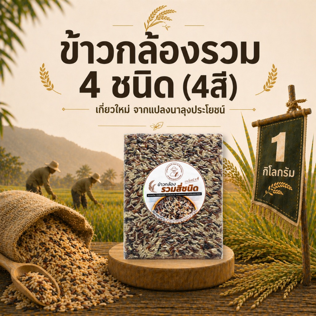 ข้าวกล้องรวม 4 ชนิด เกรดA เกี่ยวสดใหม่ ส่งตรงจากแปลงนาลุงประโยชน์ชาวนาไทย