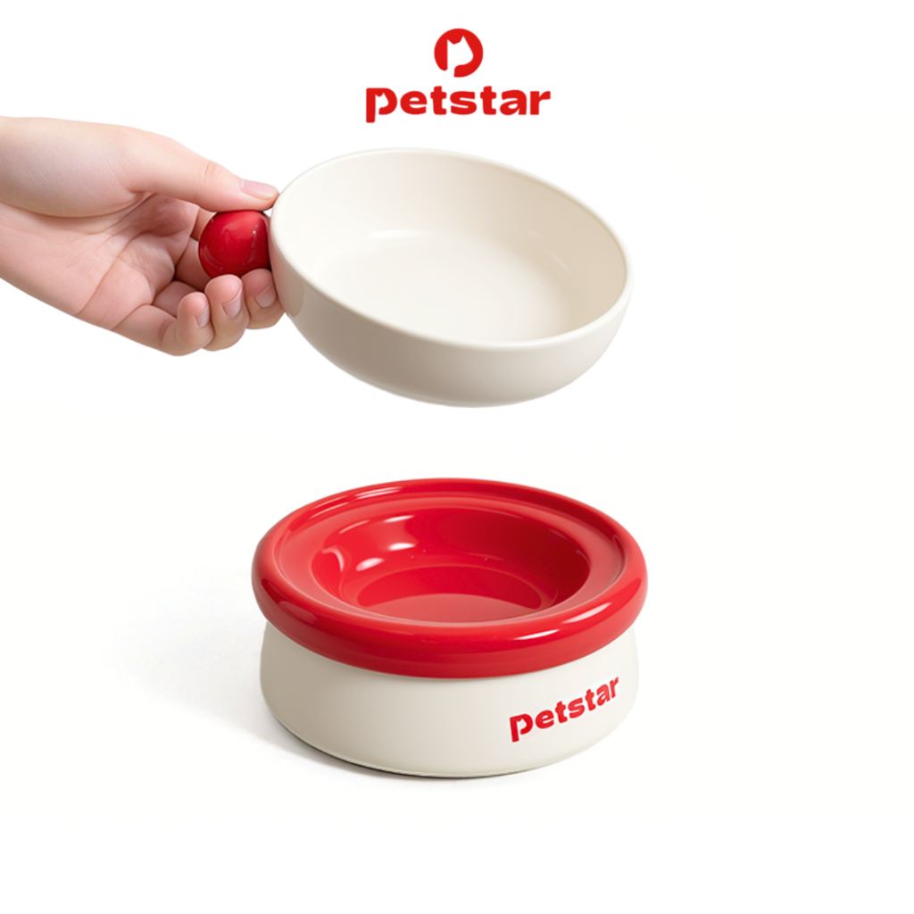Petstar ชามอาหารแมว ชามอาหารสุนัข เซรามิก 3in1 ยกสูง 11ซม. มีหูจับ ยกถือได้สะดวก Pet food bowl