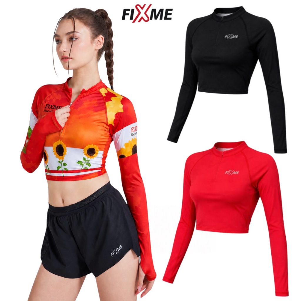 เสื้อวิ่งเอวลอย ซิปหน้า กันUV 99%  FIXMESPORT