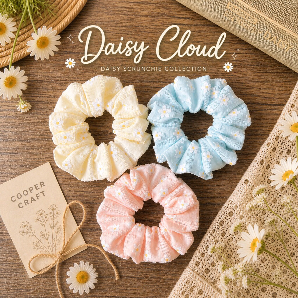 Cooper Craft | Daisy Cloud | Scrunchies ยางมัดผมผ้าลายดอกเดซี่ นุ่ม ไม่กินผม