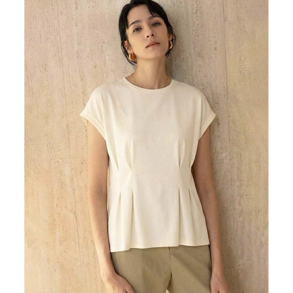 Any sls Blouse เสื้อสีครีม แต่งจีบที่เอว ผ้ายืด ผ้าเย็นๆ กัน UV