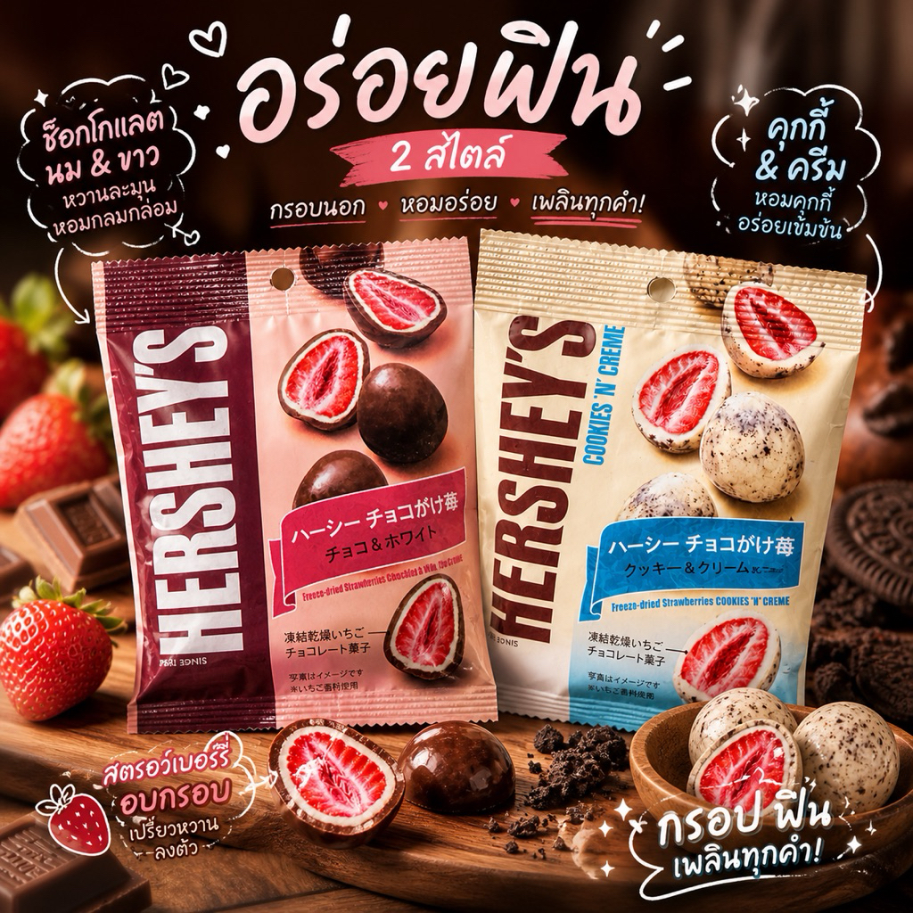 พร้อมส่งถูกที่สุด HERSHEY’S สตอเบอรี่เคลือบช็อกโกแลตเฮอร์ชี่ ออกใหม่