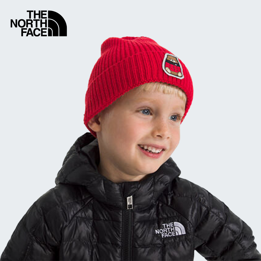 THE NORTH FACE KIDS TNF LOGO BOX CUFFED BEANIE - TNF RED/NUPTSE BEAR PAT หมวกบีนนี่