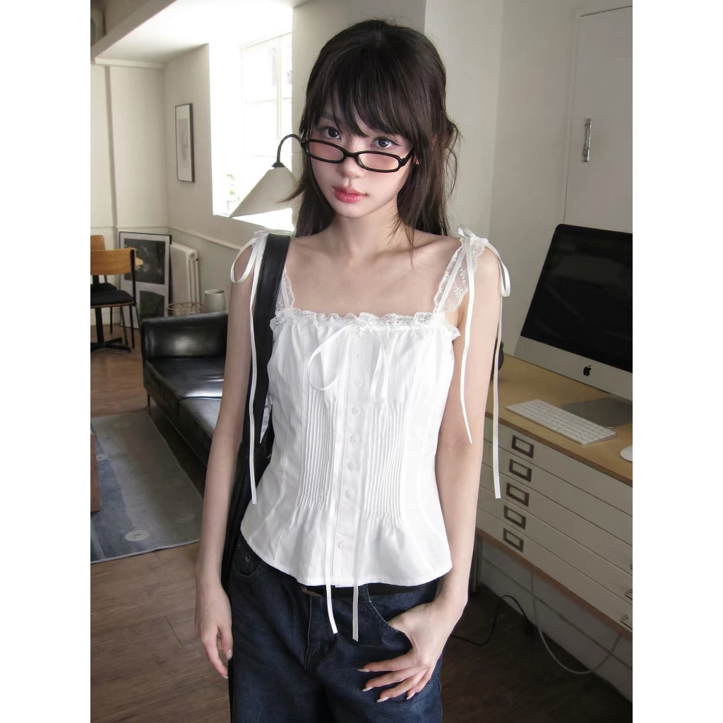 gurls.girl | bow cami top เสื้อลูกไม้สายเดี่ยว