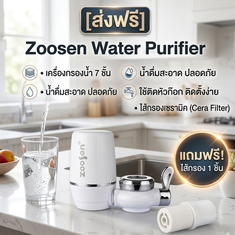 [ส่งฟรี] Zoosen Water purifier เครื่องกรองน้ำ 7 ชั้น เครื่องกรองน้ำดื่ม ใช้ติดหัวก๊อก ไส้กรองเซรามิค ฟรีไส้กรอง
