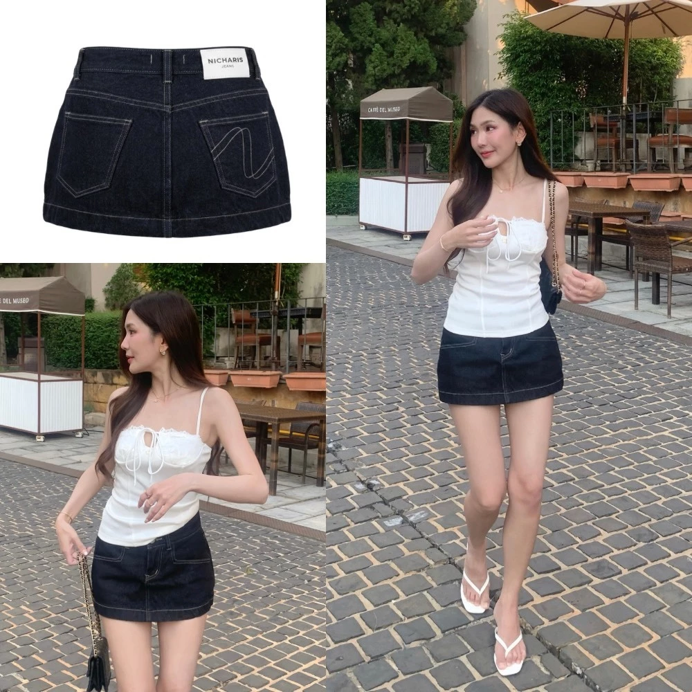 [พรีออเดอร์ 7 วัน] NICHARIS - กระโปรงยีนส์เอวต่ำ รุ่น Kendall skirt