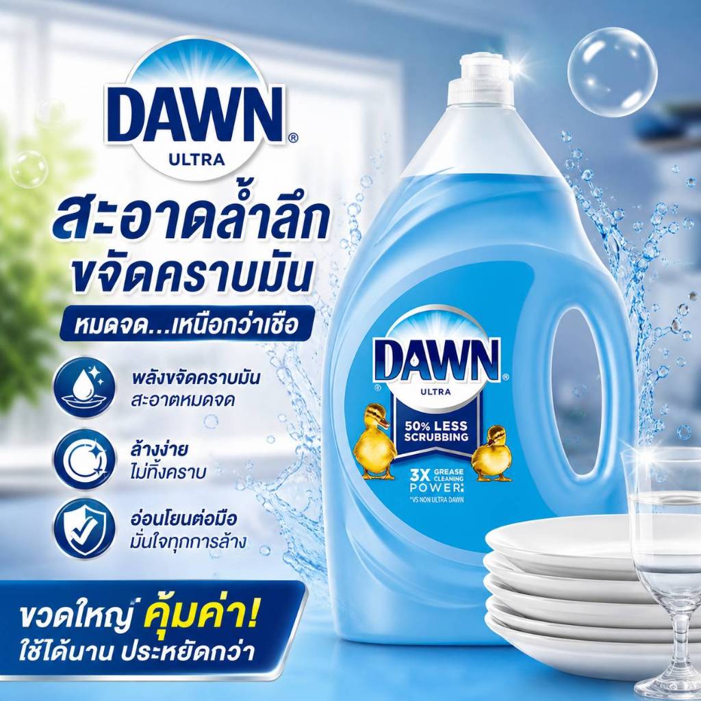 น้ำยาล้างจาน น้ำยาขจัดคราบมัน Dawn Ultra Antibacterial Liquid Dish Soap